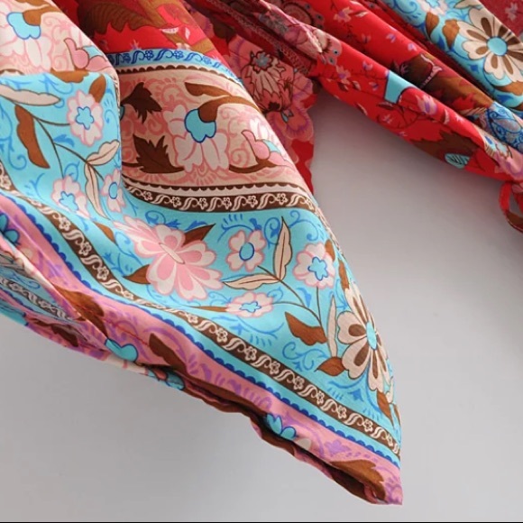 SOLD OUT Bohemian Red Peacock Floral Gypsy Kimono Long Maxi Coverup Duster Robe - Picture 7 of 11